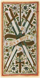 Il cinque di spade, facsimile di una carta dei tarocchi dal mazzo 